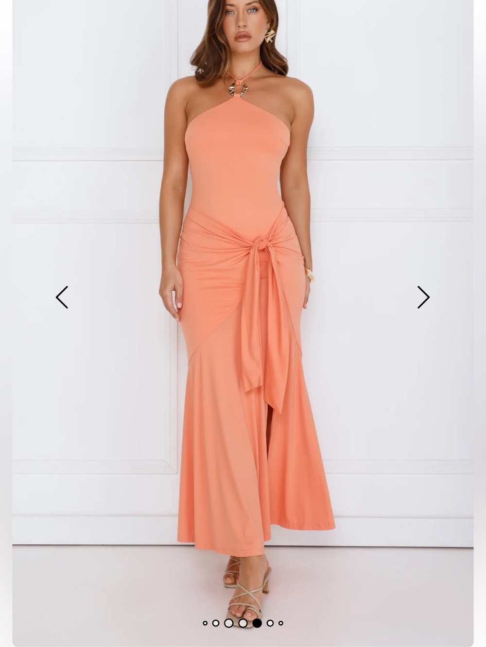 Hello Molly One-Shoulder Maxi Dress in Peach with Side Tie